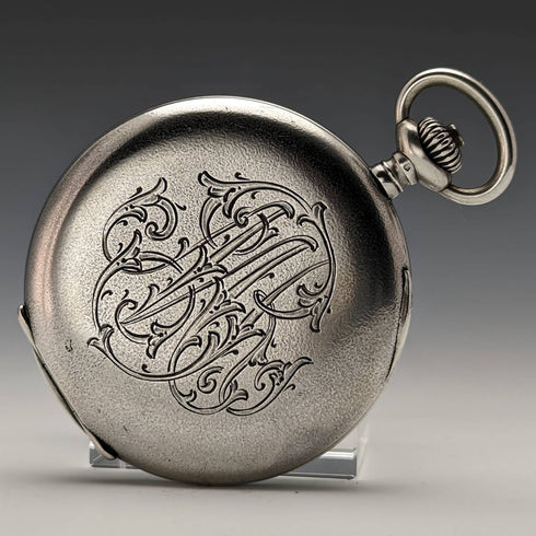 1910年頃 アンティーク ユリス・ナルダン 懐中時計 猛獣彫刻 銀側ハンターケース 動作良好